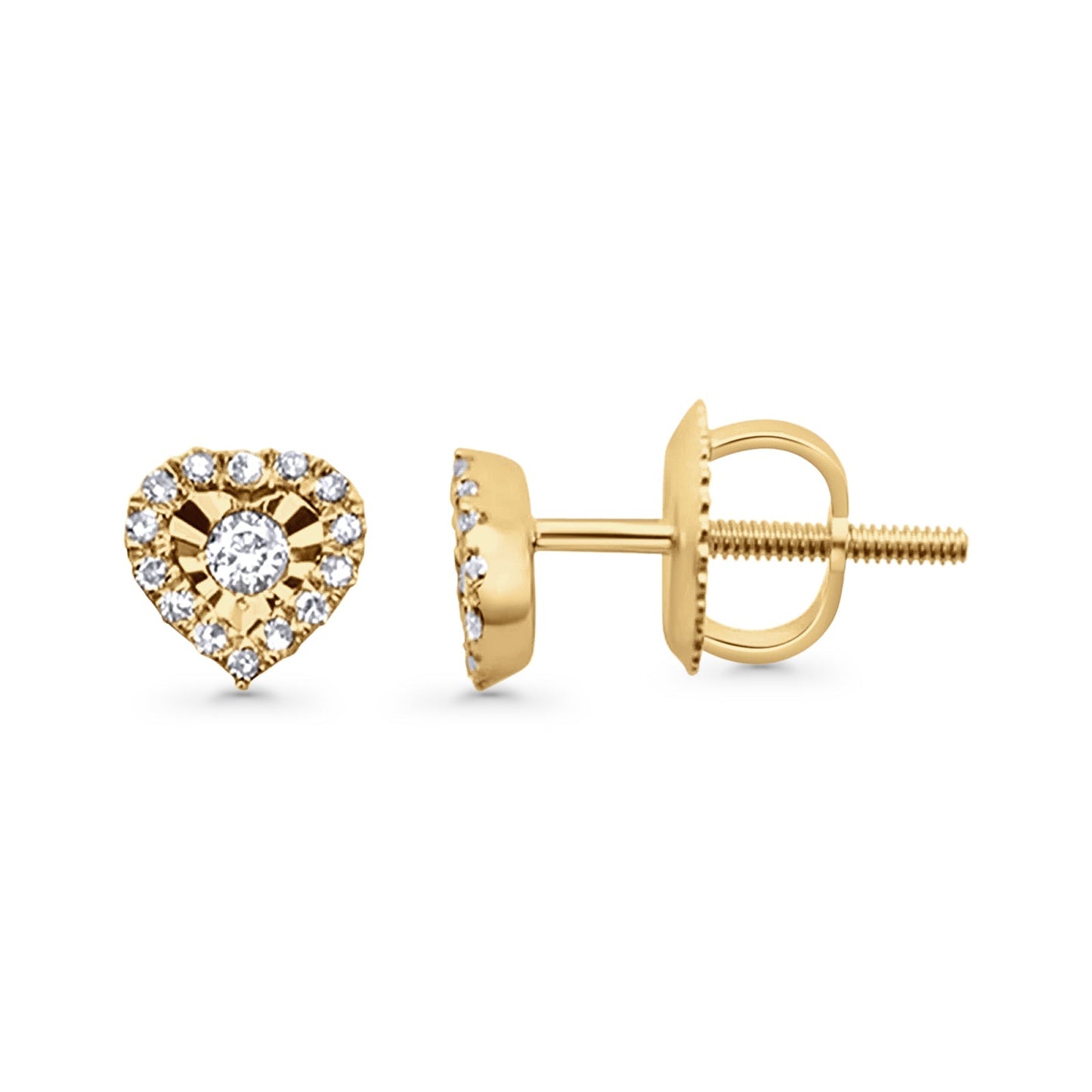 Diamond Heart Stud Earrings Halo Round 10K Yellow Gold 5mm Wholesale