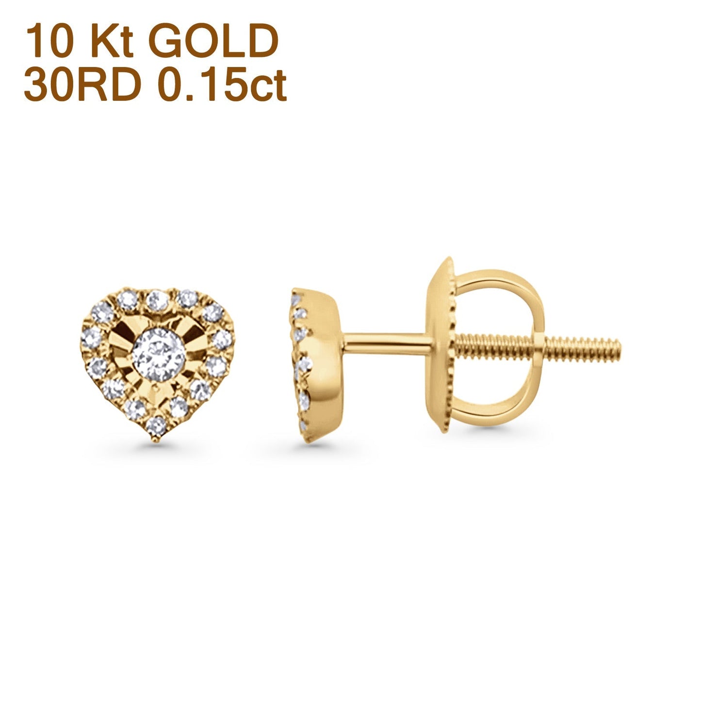 Diamond Heart Stud Earrings Halo Round 10K Yellow Gold 5mm Wholesale