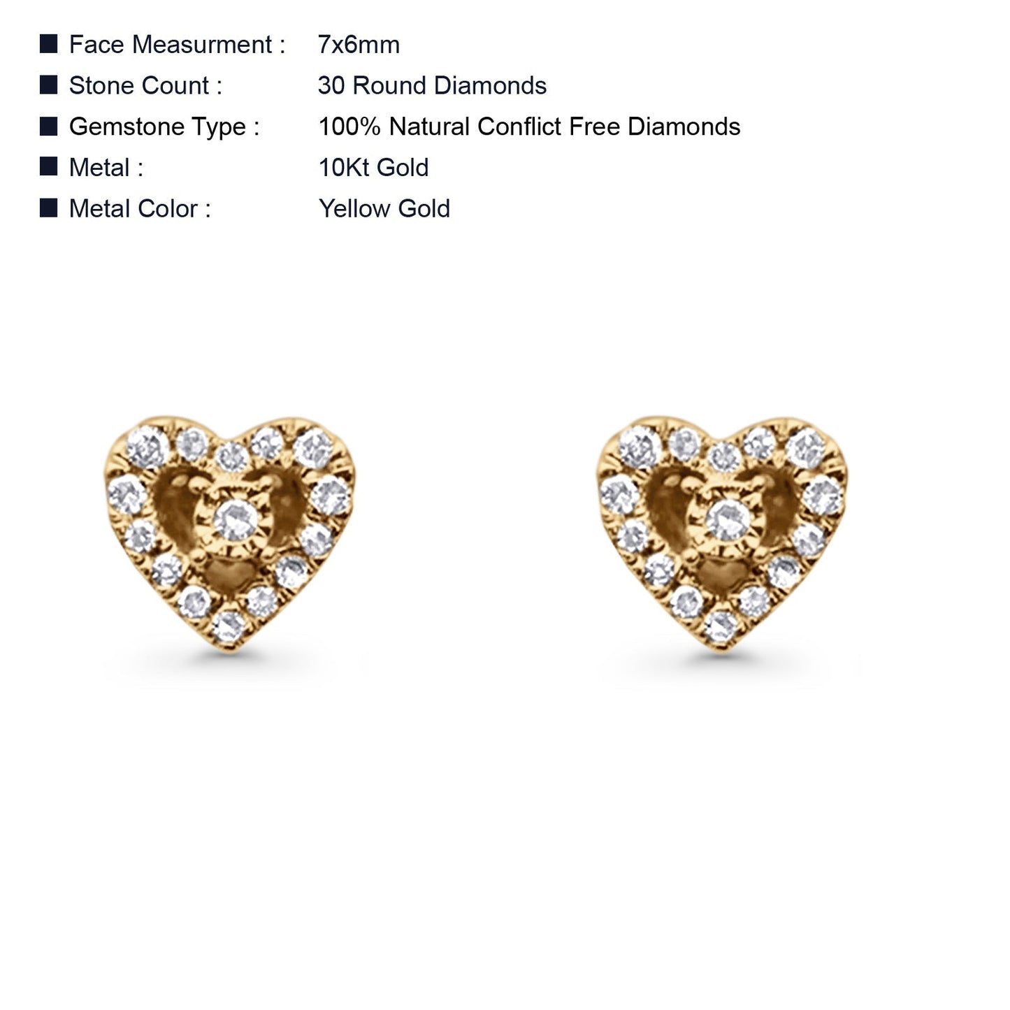 Diamond Heart Stud Earrings 7mm Round Cluster 10K Yellow Gold Wholesale