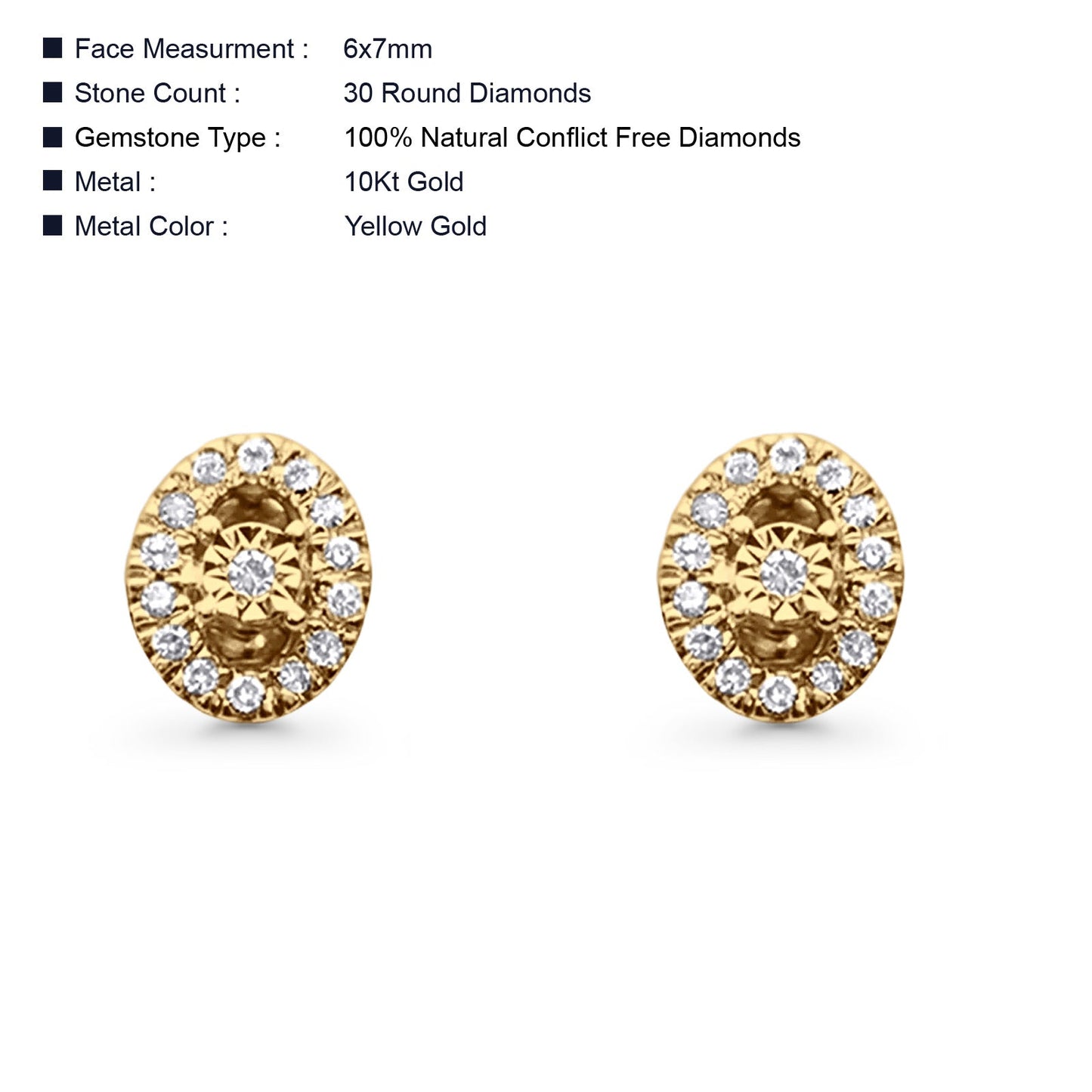 Diamond Oval Stud Earrings 0.13ct Halo Cluster 10K Yellow Gold Wholesale