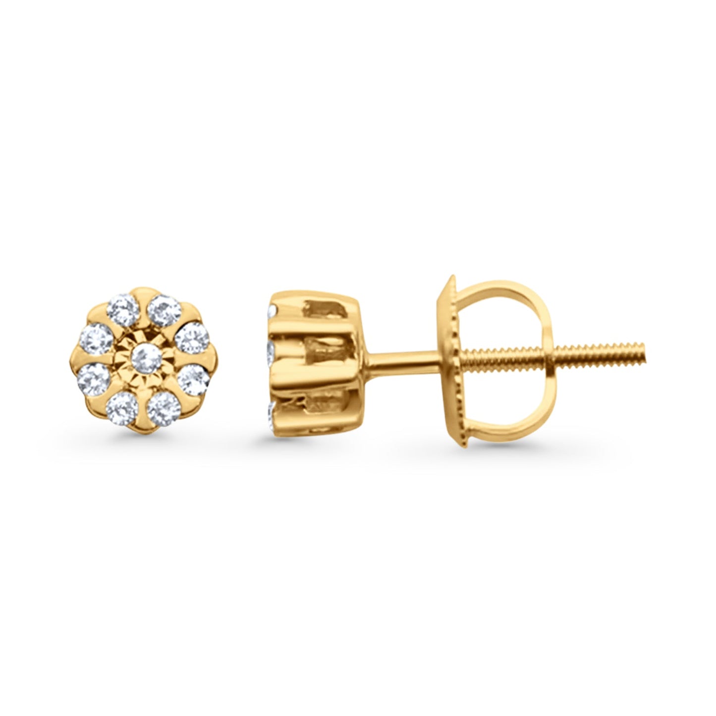 Solid 10K Yellow Gold 5.3mm Round Cluster Diamond Stud Earrings Wholesale