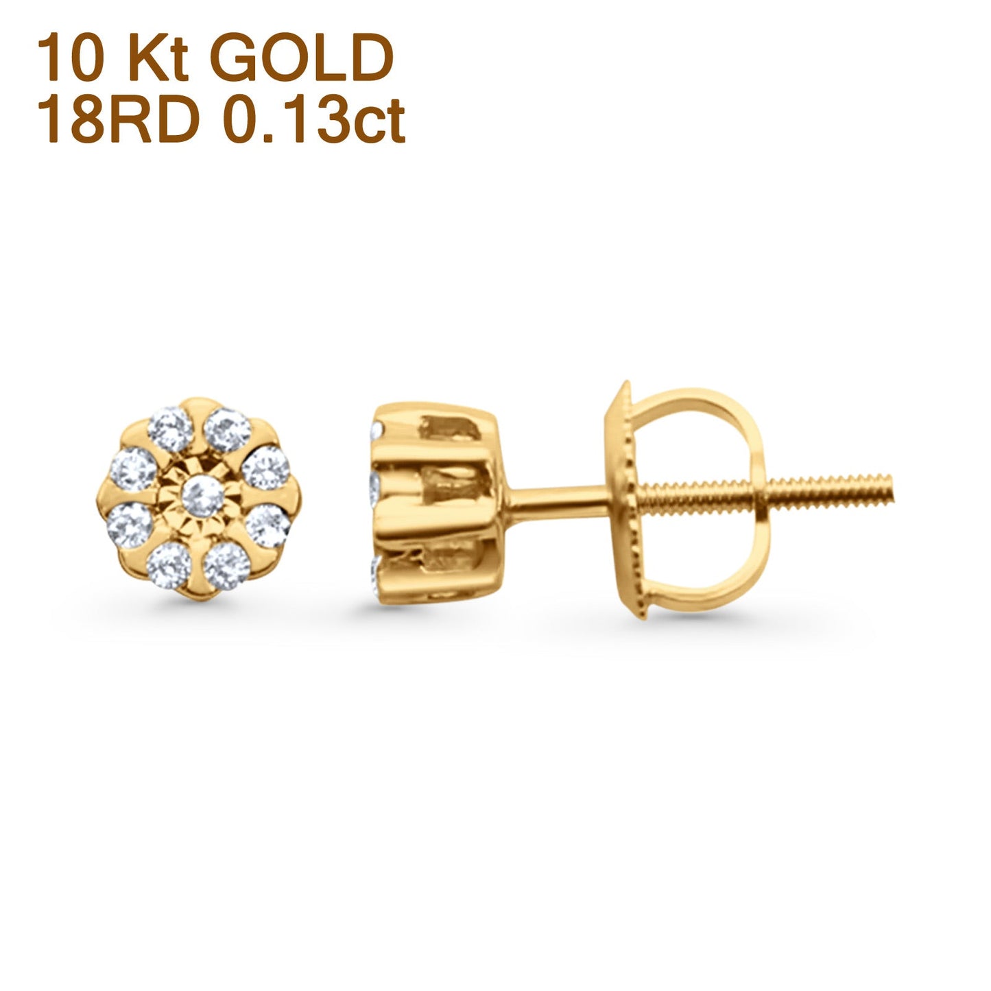 Solid 10K Yellow Gold 5.3mm Round Cluster Diamond Stud Earrings Wholesale