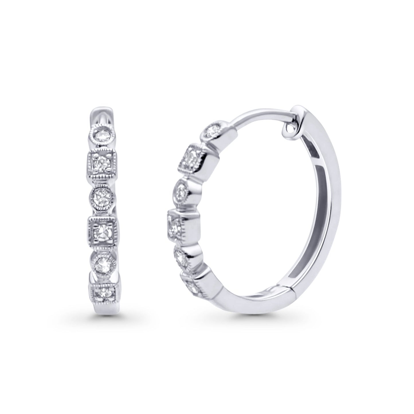 Solid 10K White Gold 12.7mm Brilliant Hinged Diamond Hoop Earrings Wholesale