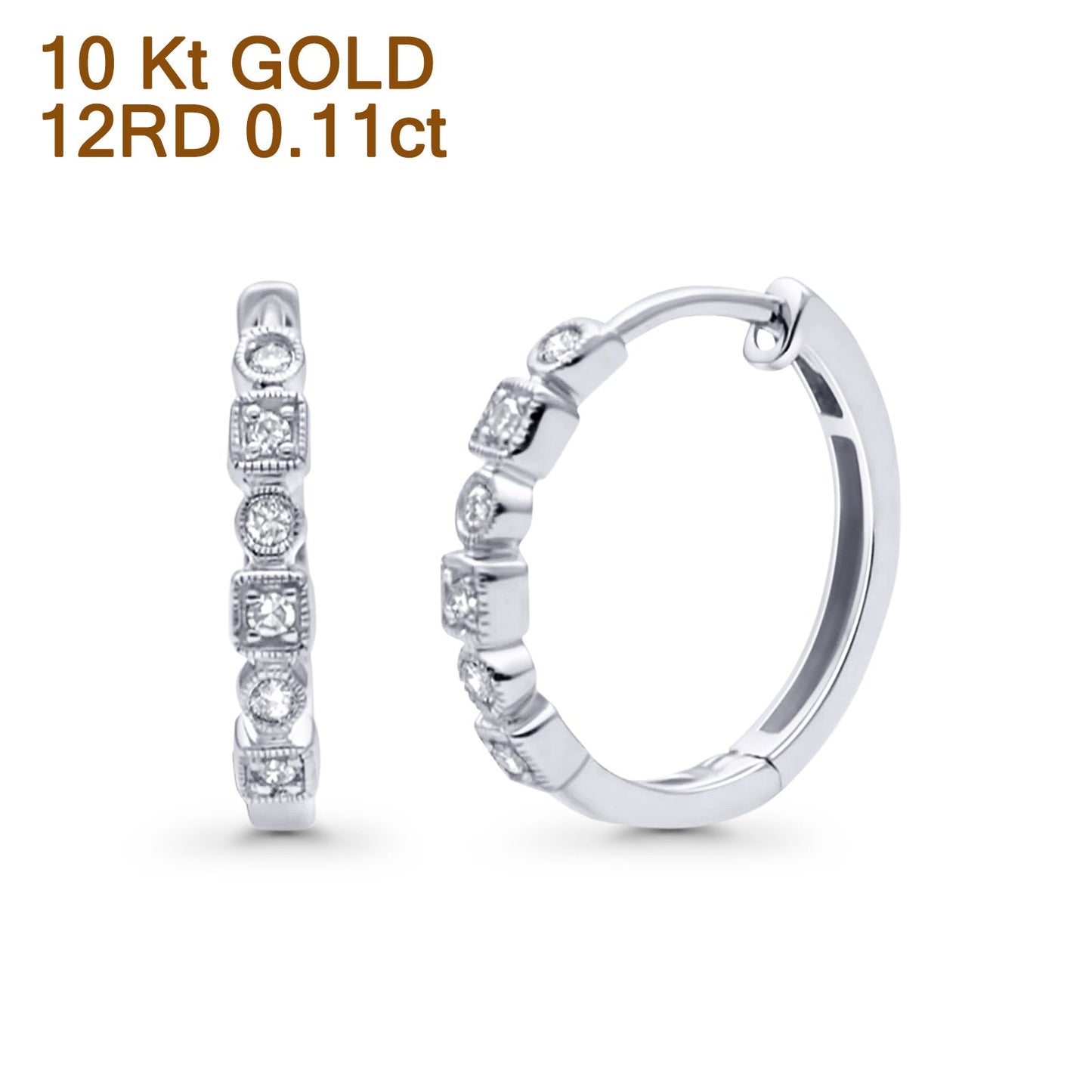 Solid 10K White Gold 12.7mm Brilliant Hinged Diamond Hoop Earrings Wholesale