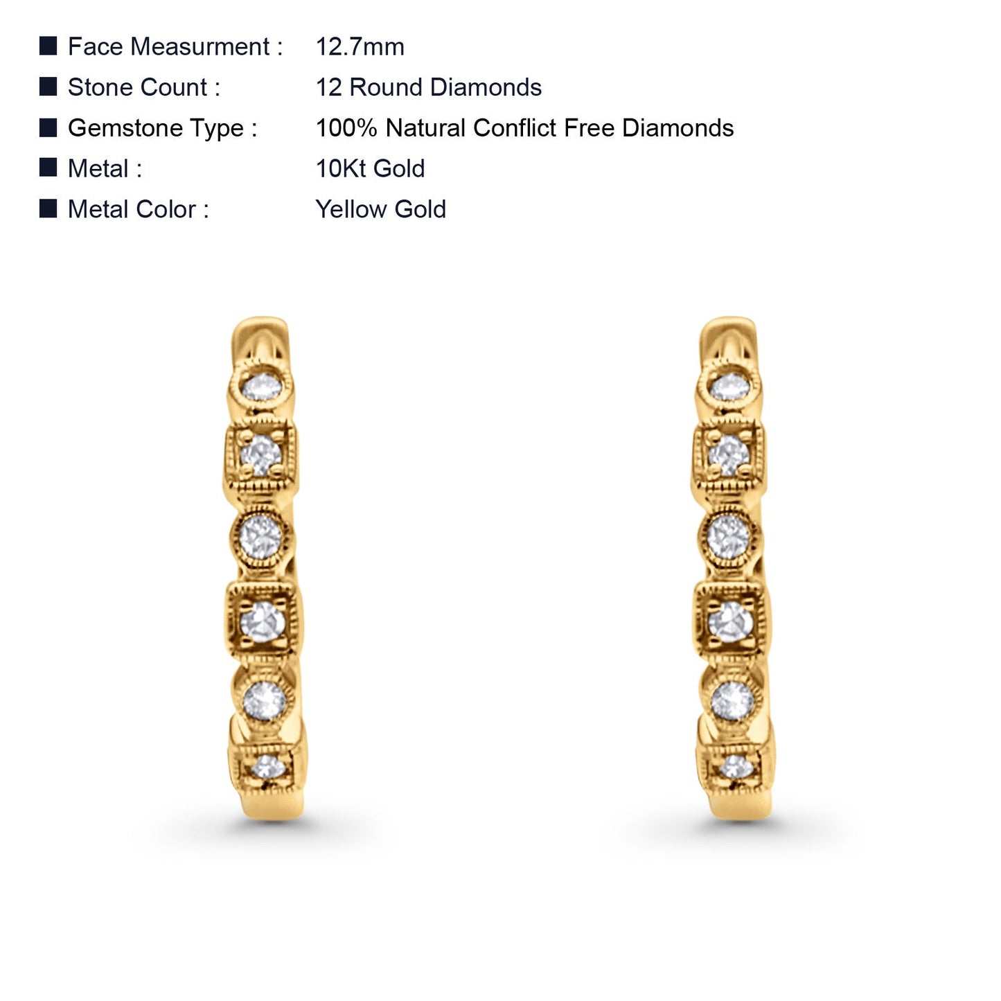 Solid 10K Yellow Gold 12.7mm Brilliant Hinged Diamond Hoop Earrings Wholesale