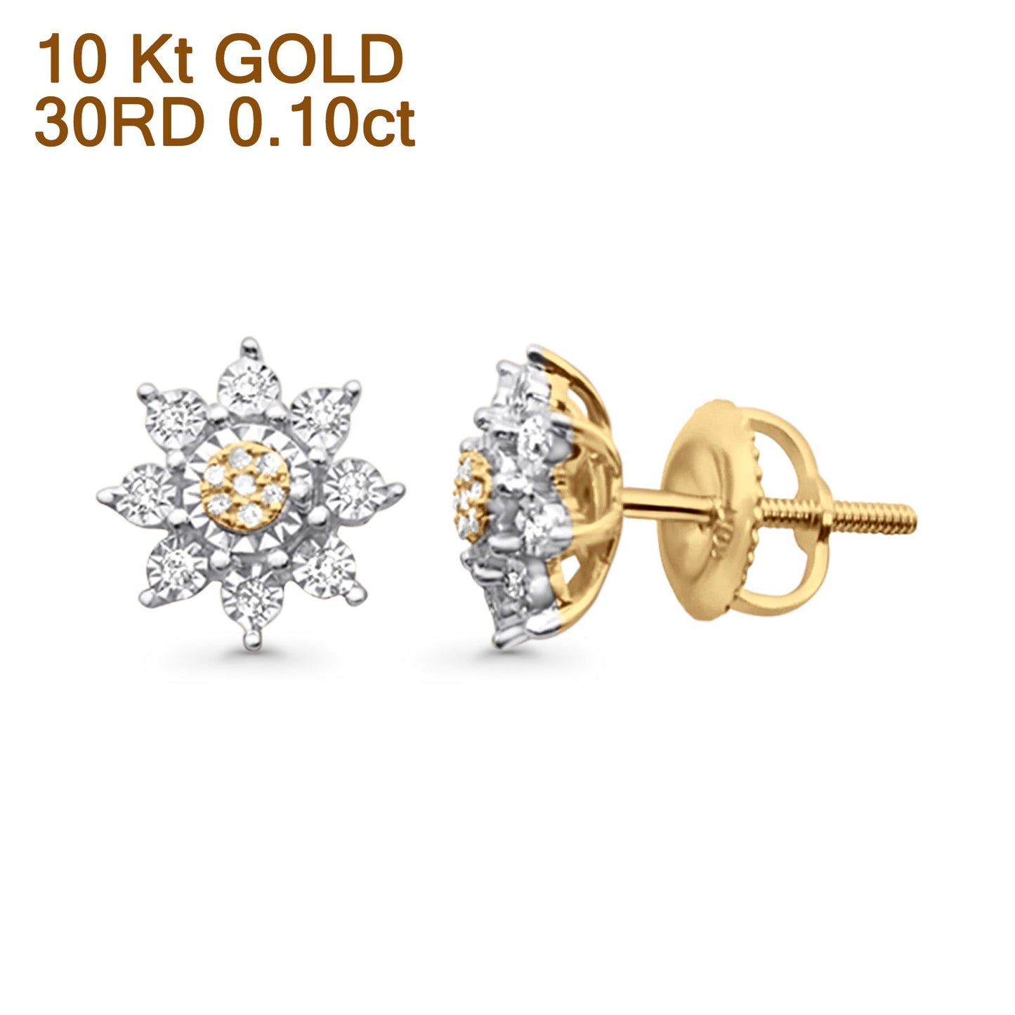 Solid 10K Two Tone Gold 9mm Enchanting Bloom Flower Diamond Stud Earrings Wholesale