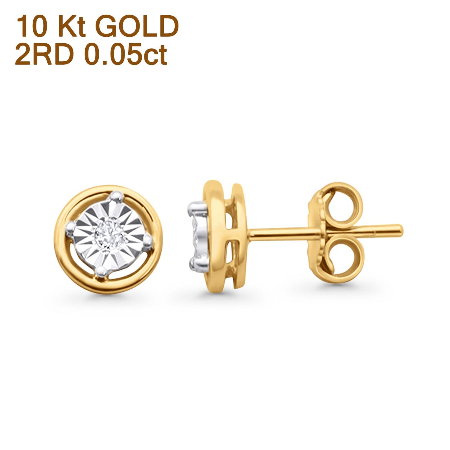 Solid 10K Two Tone Gold 7mm Solitaire Round Diamond Stud Earrings Wholesale