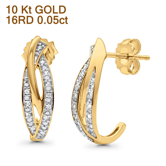 Solid 10K Yellow Gold 16mm Crossover J Shaped Diamond Drop Hoop Earrings Wholesale