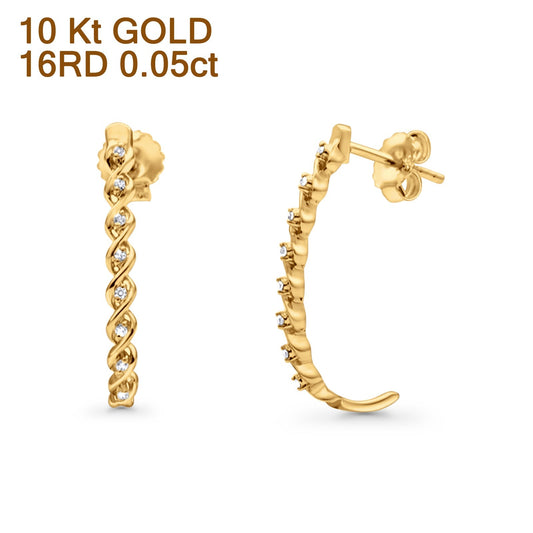 Solid 10K Yellow Gold 25.4mm J Shaped Spiral Twist Diamond Drop Hoop Earrings Wholesale