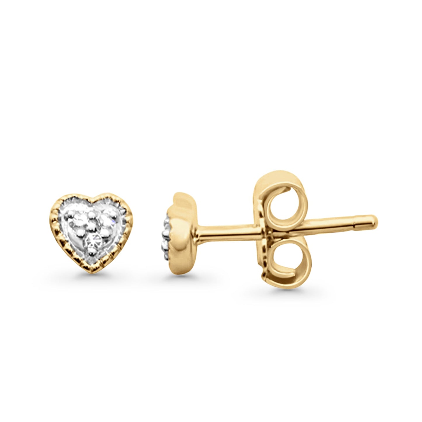 Solid 10K Two Tone Gold 4.4mm Heart Shaped Round Diamond Stud Earrings Wholesale