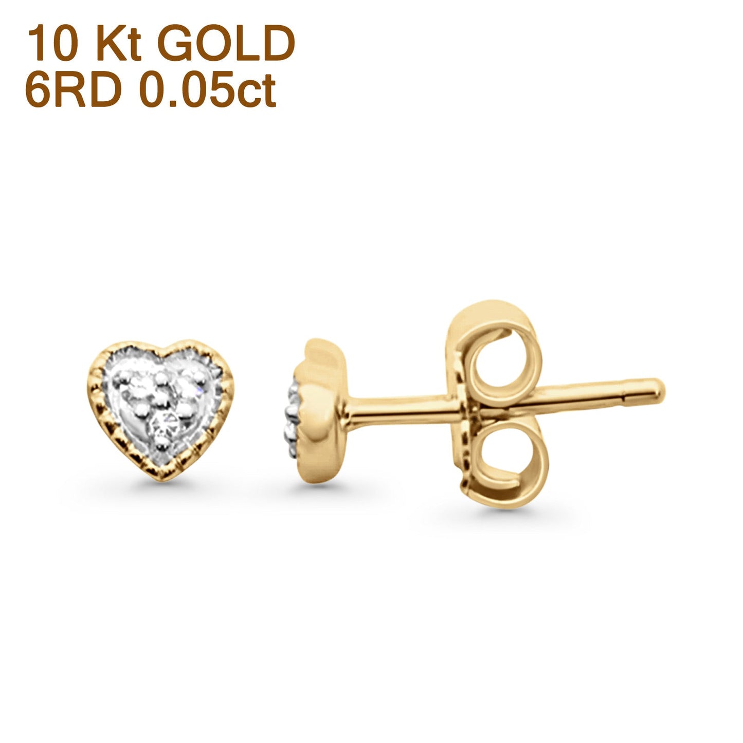 Solid 10K Two Tone Gold 4.4mm Heart Shaped Round Diamond Stud Earrings Wholesale