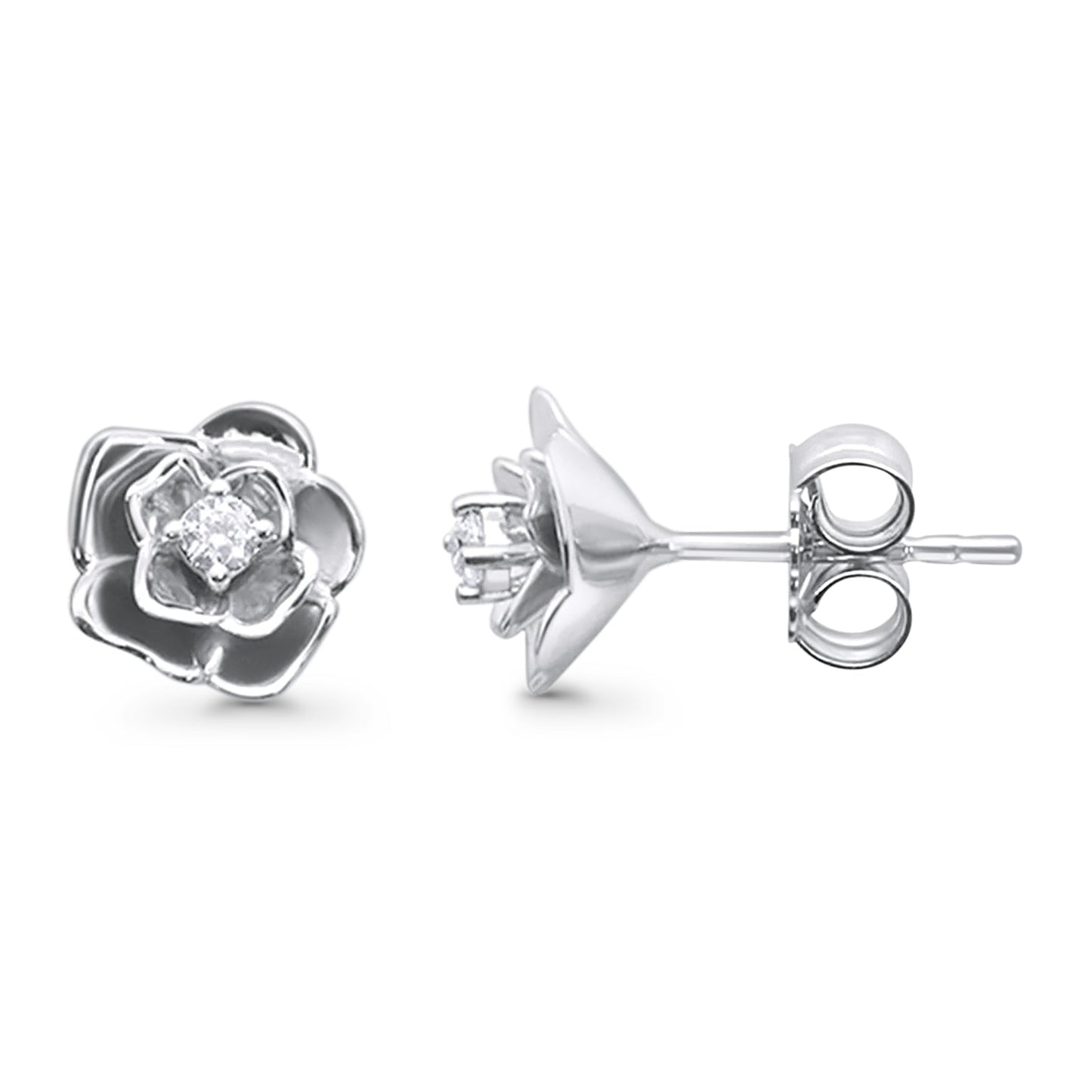 Solid 10K White Gold 8.5mm Floral Minimalist Diamond Stud Earrings Wholesale