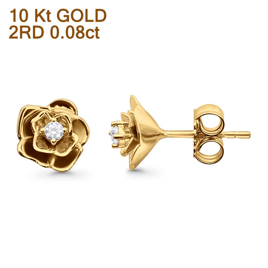 Solid 10K Yellow Gold 8.5mm Floral Minimalist Diamond Stud Earrings Wholesale