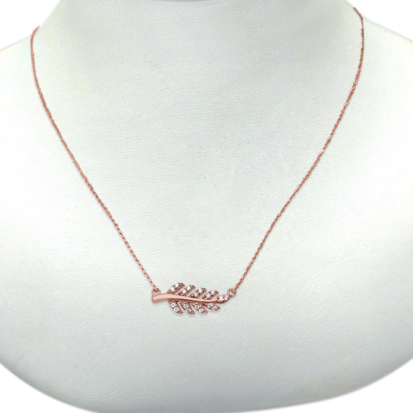 14K Rose Gold Diamond Trendy Olive Branch .11Ct. Leaf Pendant 18"inch