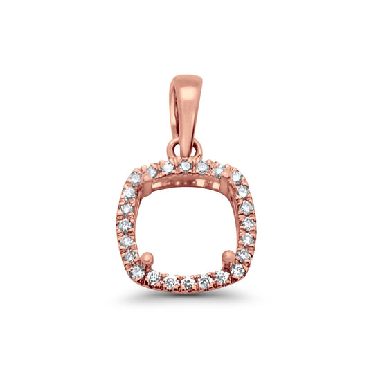 14K Rose Gold .11ct Square Cushion Diamond Semi Mount Pendant