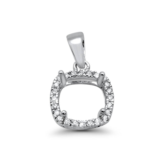 14K White Gold .11ct Square Cushion Diamond Semi Mount Pendant