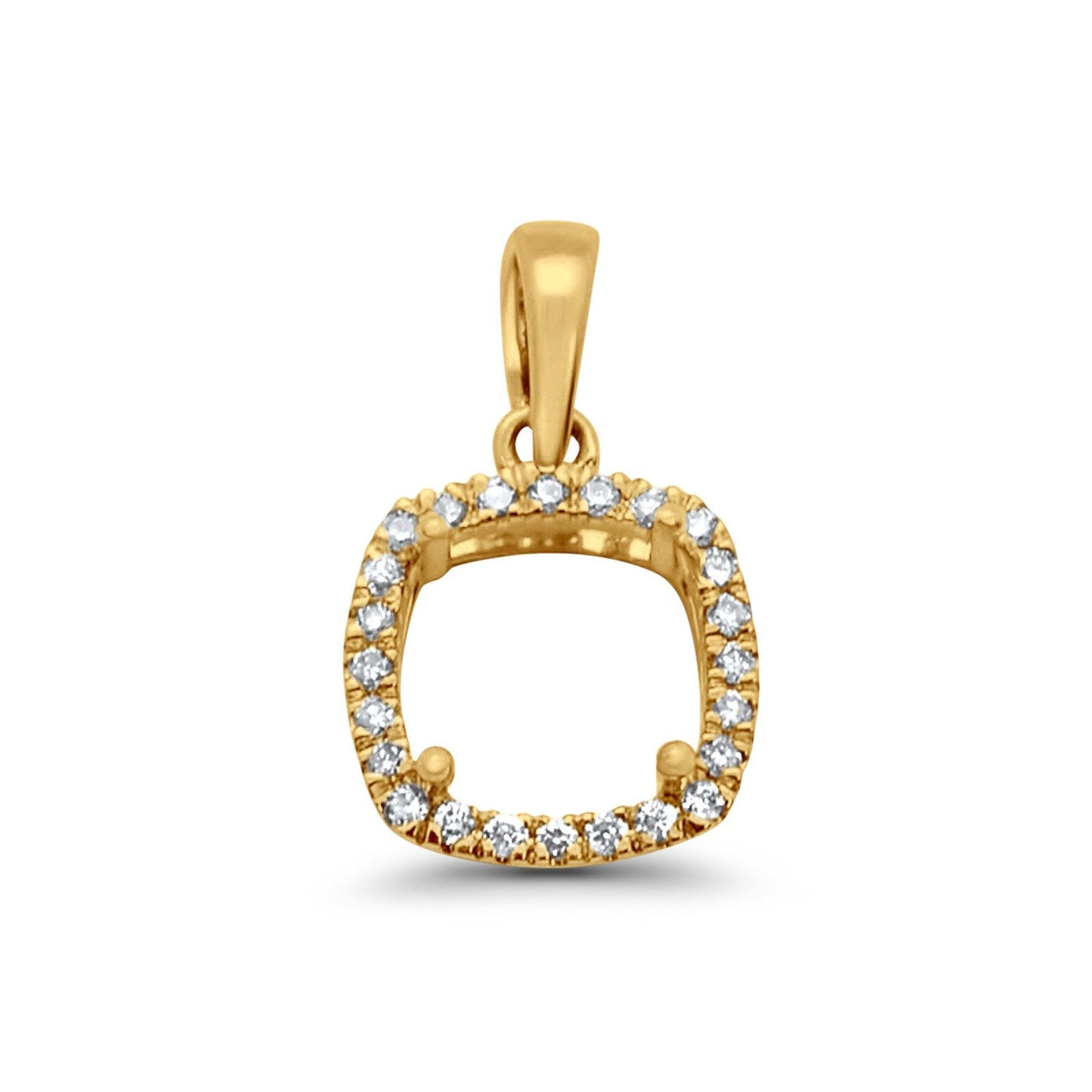 14K Yellow Gold .11ct Square Cushion Diamond Semi Mount Pendant