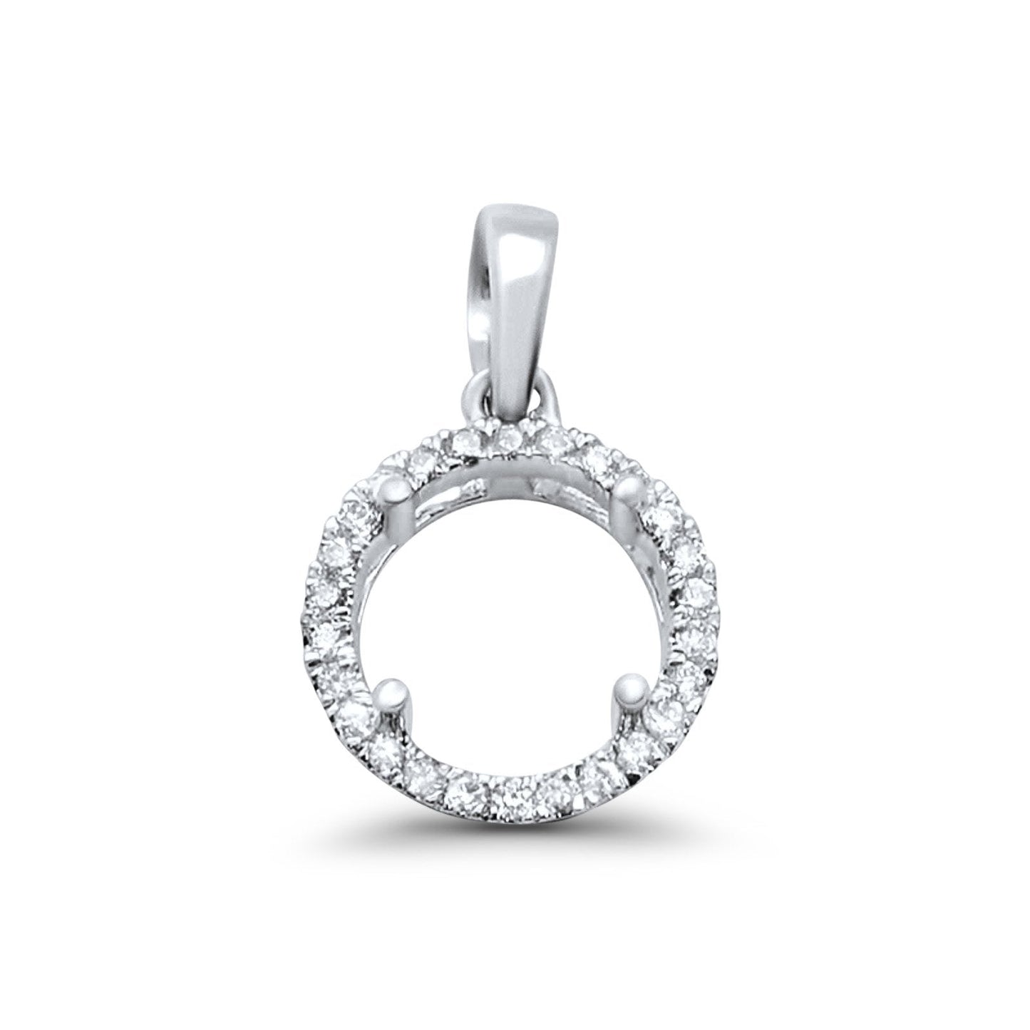 14K White Gold .11ct Round Diamond Semi Mount Pendant