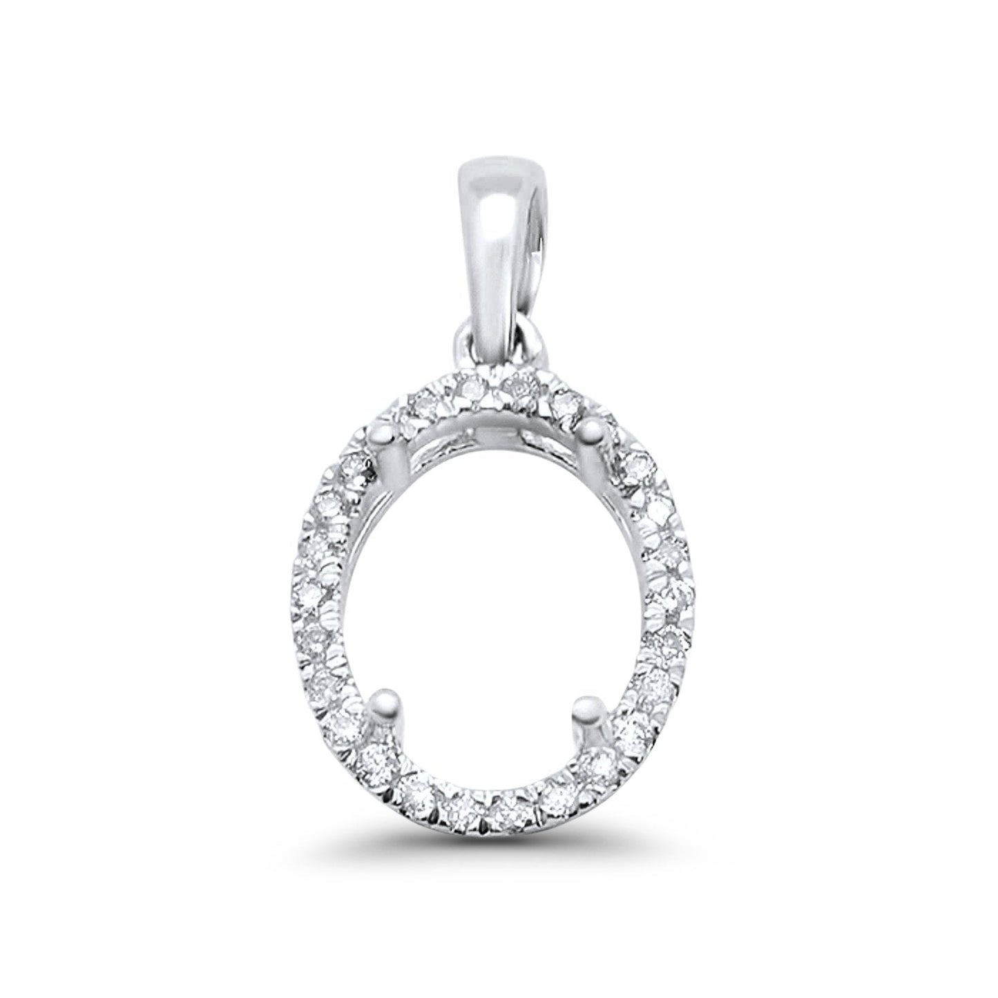 14K White Gold .13ct Oval Diamond Semi Mount Pendant