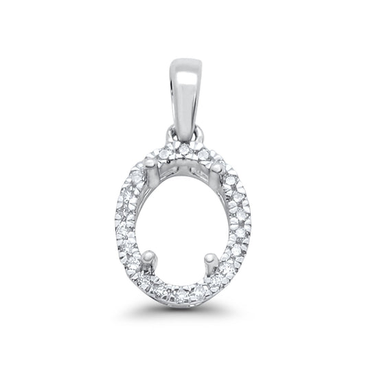 14K White Gold .11ct Oval Diamond Semi Mount Pendant