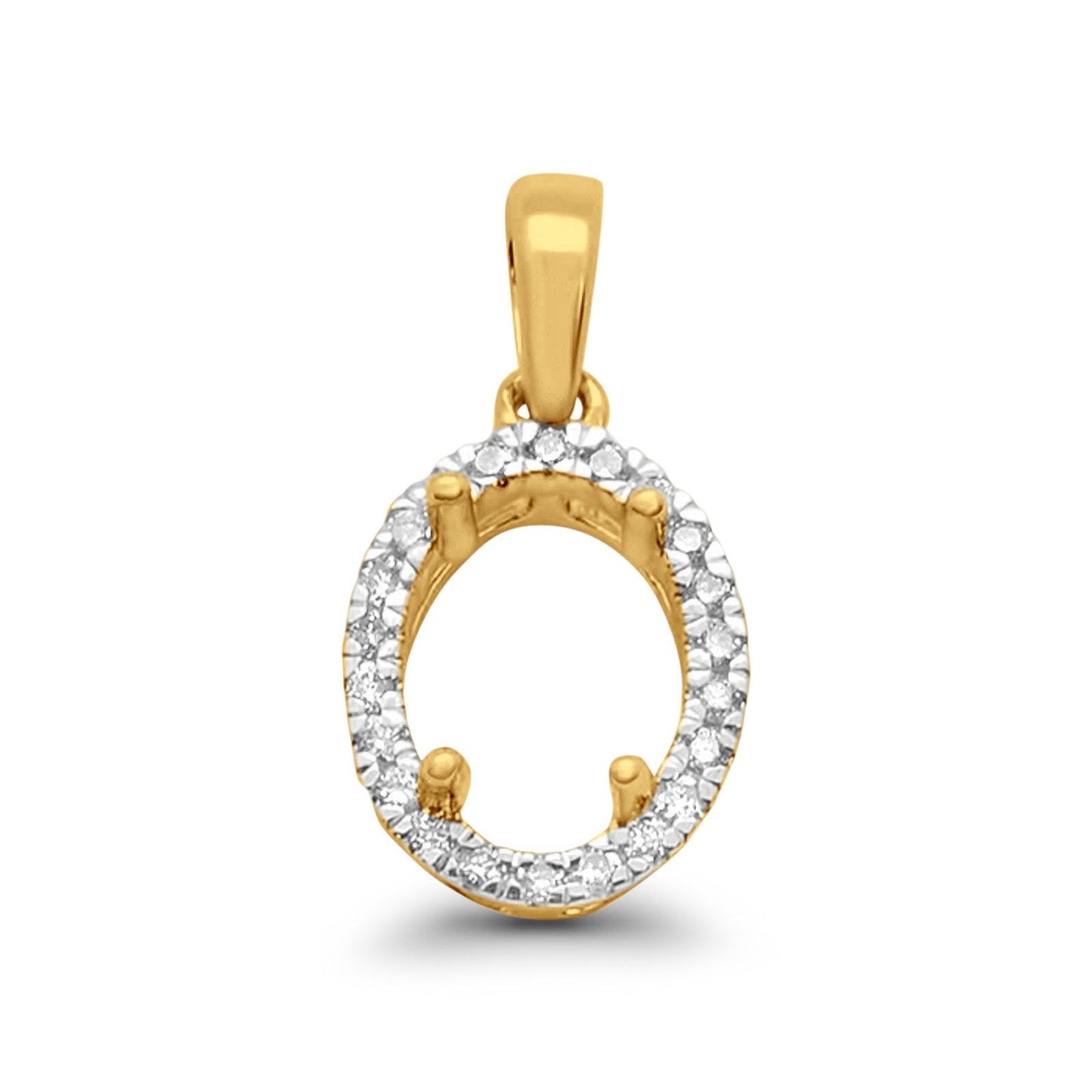 14K Yellow Gold .11ct Oval Diamond Semi Mount Pendant