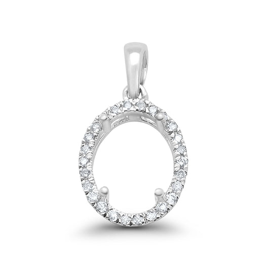 14K White Gold .08ct Oval Diamond Semi Mount Pendant