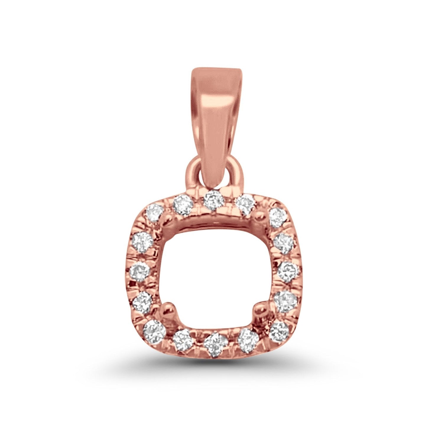 14K Rose Gold .06ct Square Cushion Diamond Semi Mount Pendant