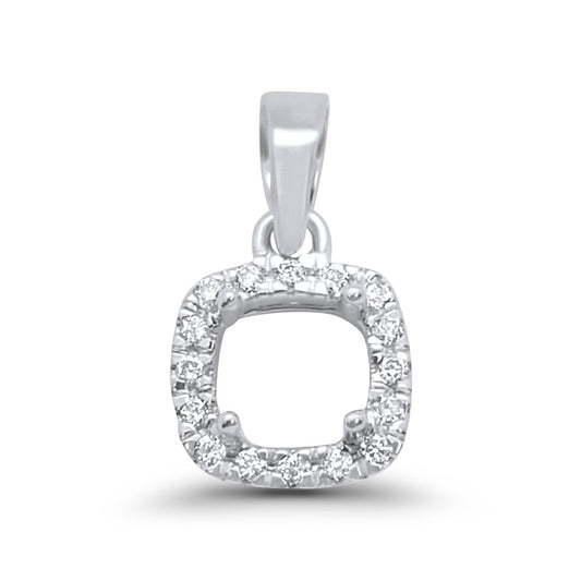 14K White Gold .06ct Square Cushion Diamond Semi Mount Pendant