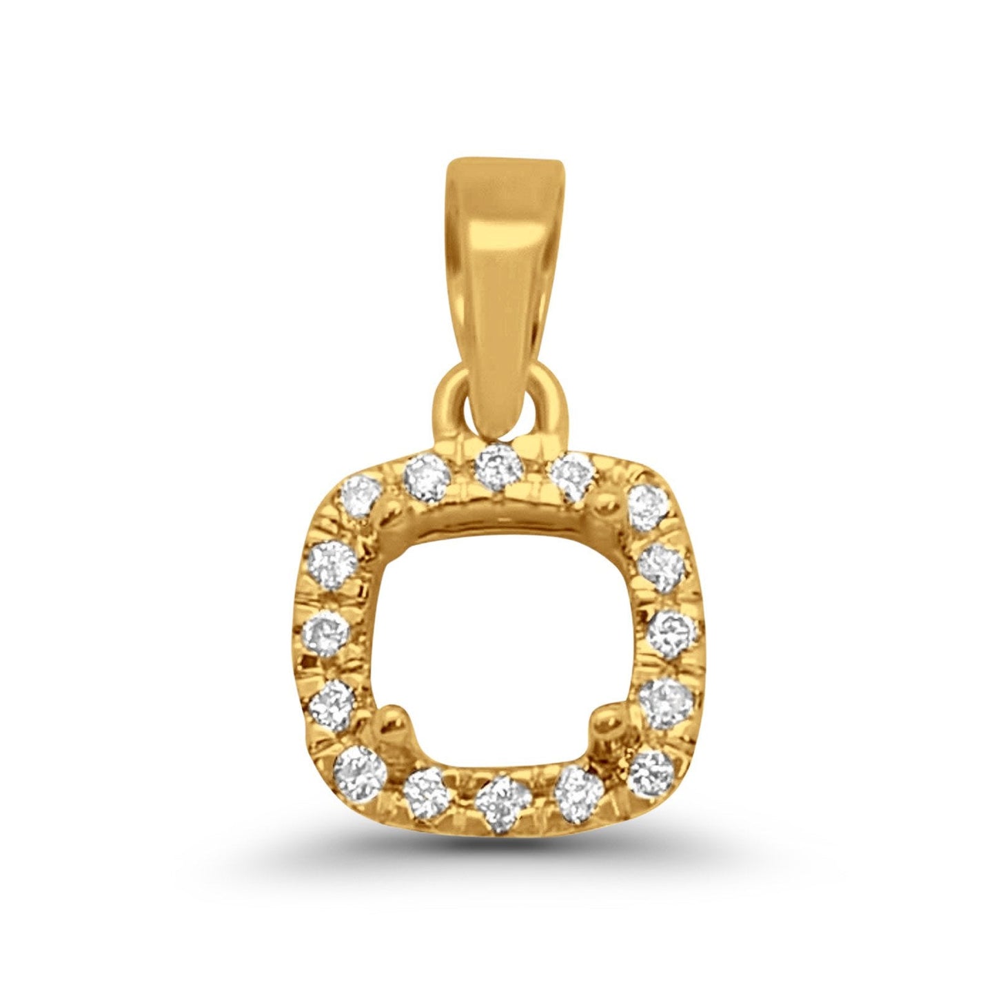 14K Yellow Gold .06ct Square Cushion Diamond Semi Mount Pendant