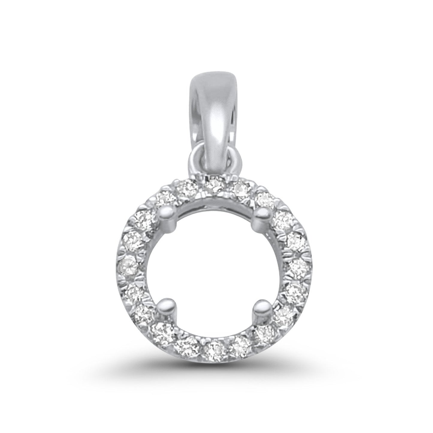 14K White Gold .10ct Round Diamond Semi Mount Pendant