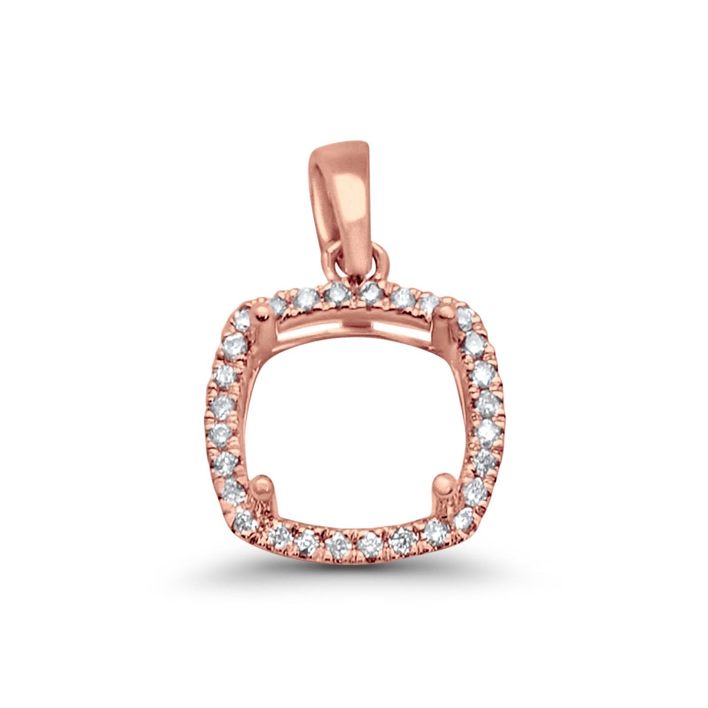 14K Rose Gold .15ct Princess Square Diamond Semi Mount Pendant