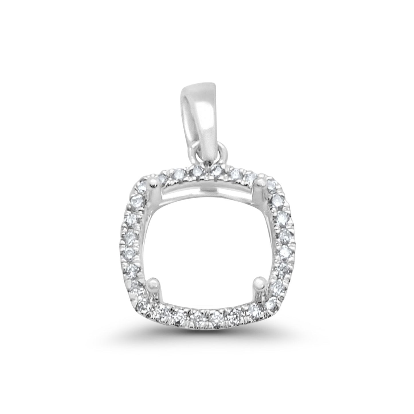 14K White Gold .15ct Princess Square Diamond Semi Mount Pendant