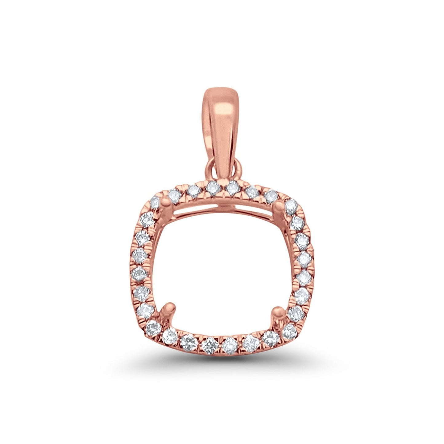 14K Rose Gold .10ct Square Princess Diamond Semi Mount Pendant