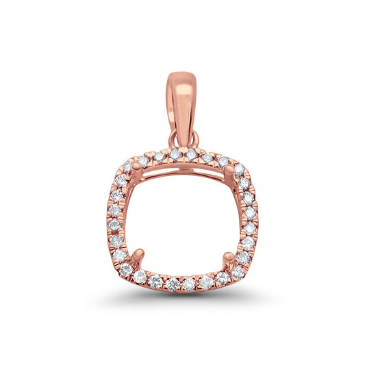 14K Rose Gold .10ct Square Princess Diamond Semi Mount Pendant