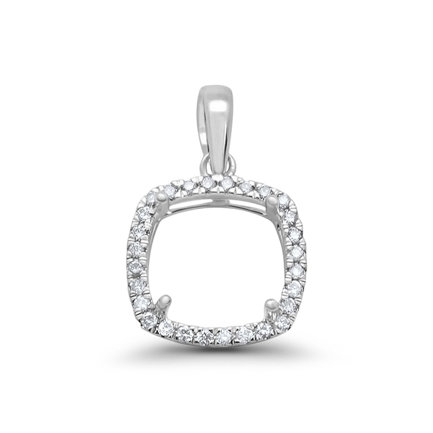 14K White Gold .10ct Square Princess Diamond Semi Mount Pendant