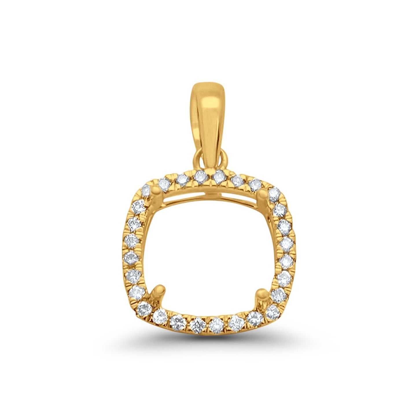 14K Yellow Gold .10ct Square Princess Diamond Semi Mount Pendant