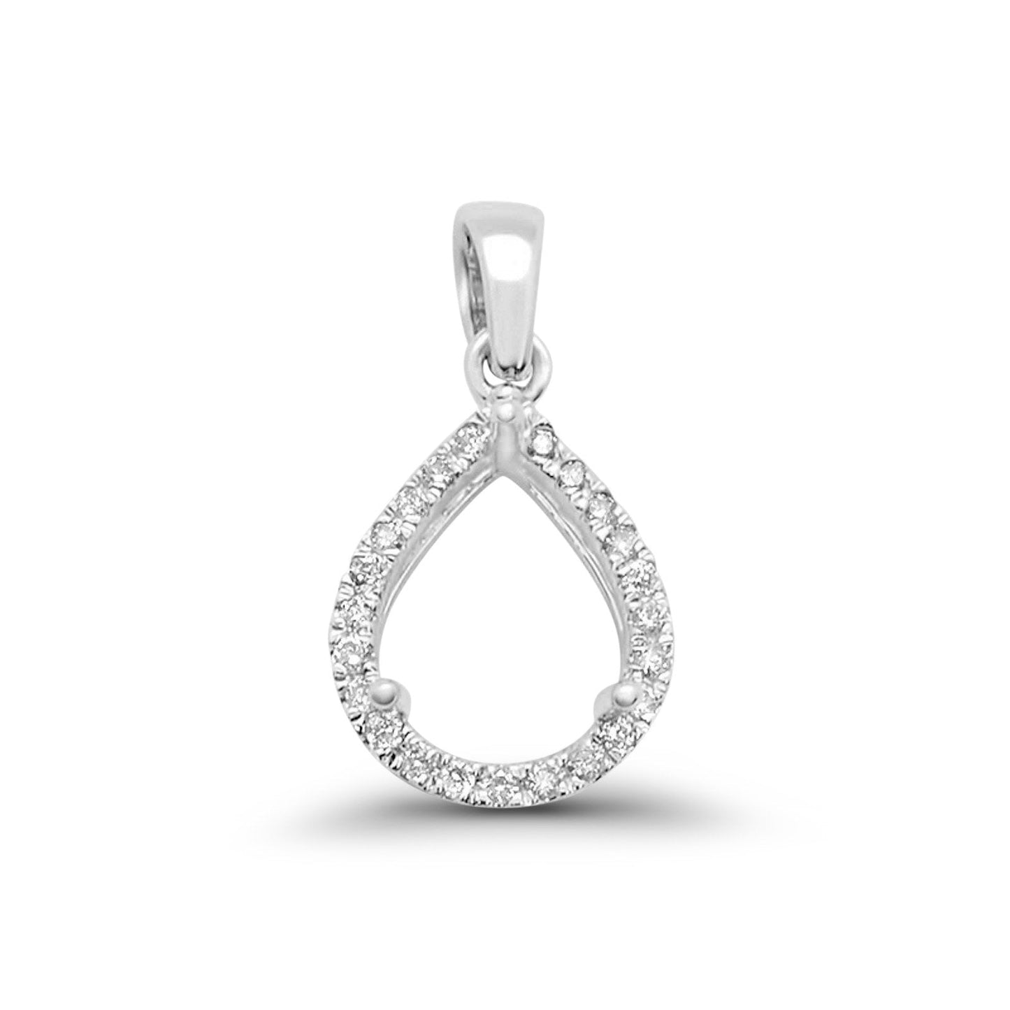 14K White Gold .14ct Pear Teardrop Diamond Semi Mount Pendant