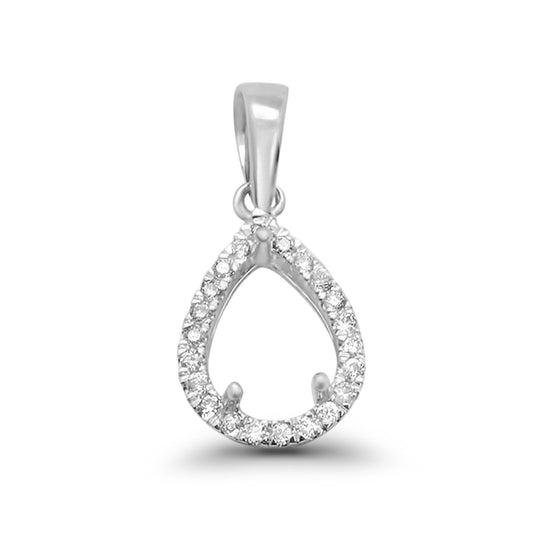 14K White Gold .09ct Pear Teardrop Diamond Semi Mount Pendant