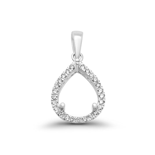 14K White Gold .10ct Pear Teardrop Diamond Semi Mount Pendant