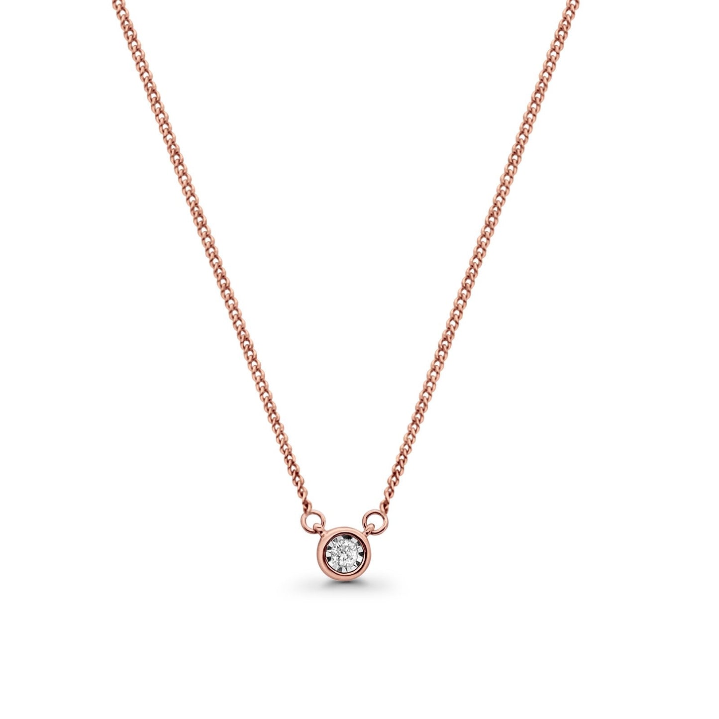 14K Rose Gold Round Diamond .04ct Solitaire Pendant Necklace 18"