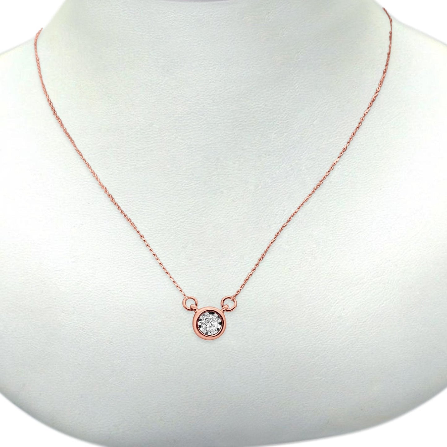 14K Rose Gold Round Diamond .04ct Solitaire Pendant Necklace 18"