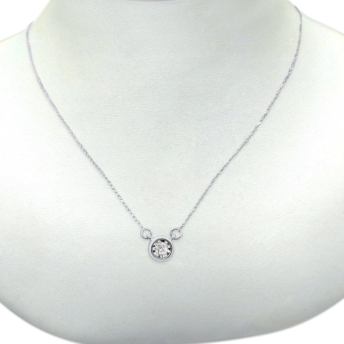 14K White Gold Diamond Solitaire Pendant Necklace .04ct 18 Inch