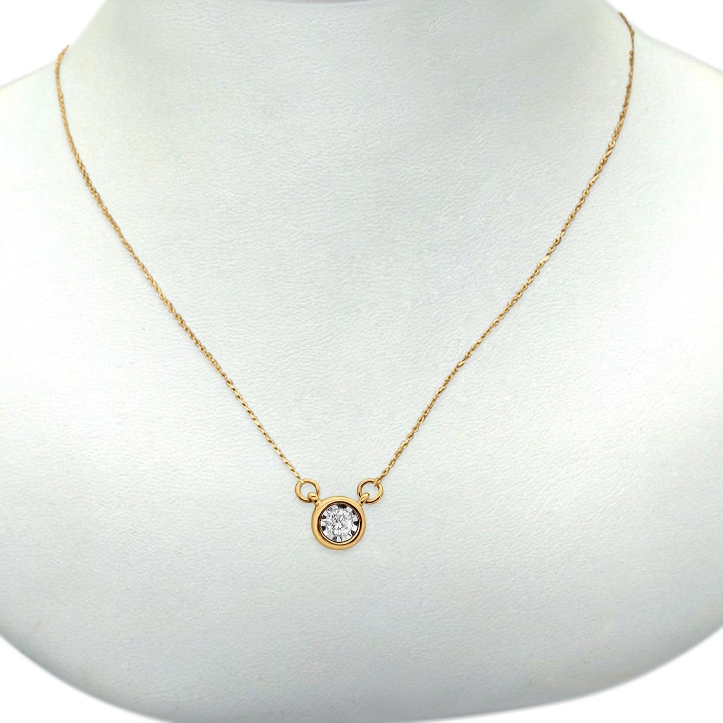 14K Yellow Gold Round Diamond .04ct Solitaire Pendant Necklace 18 Inch