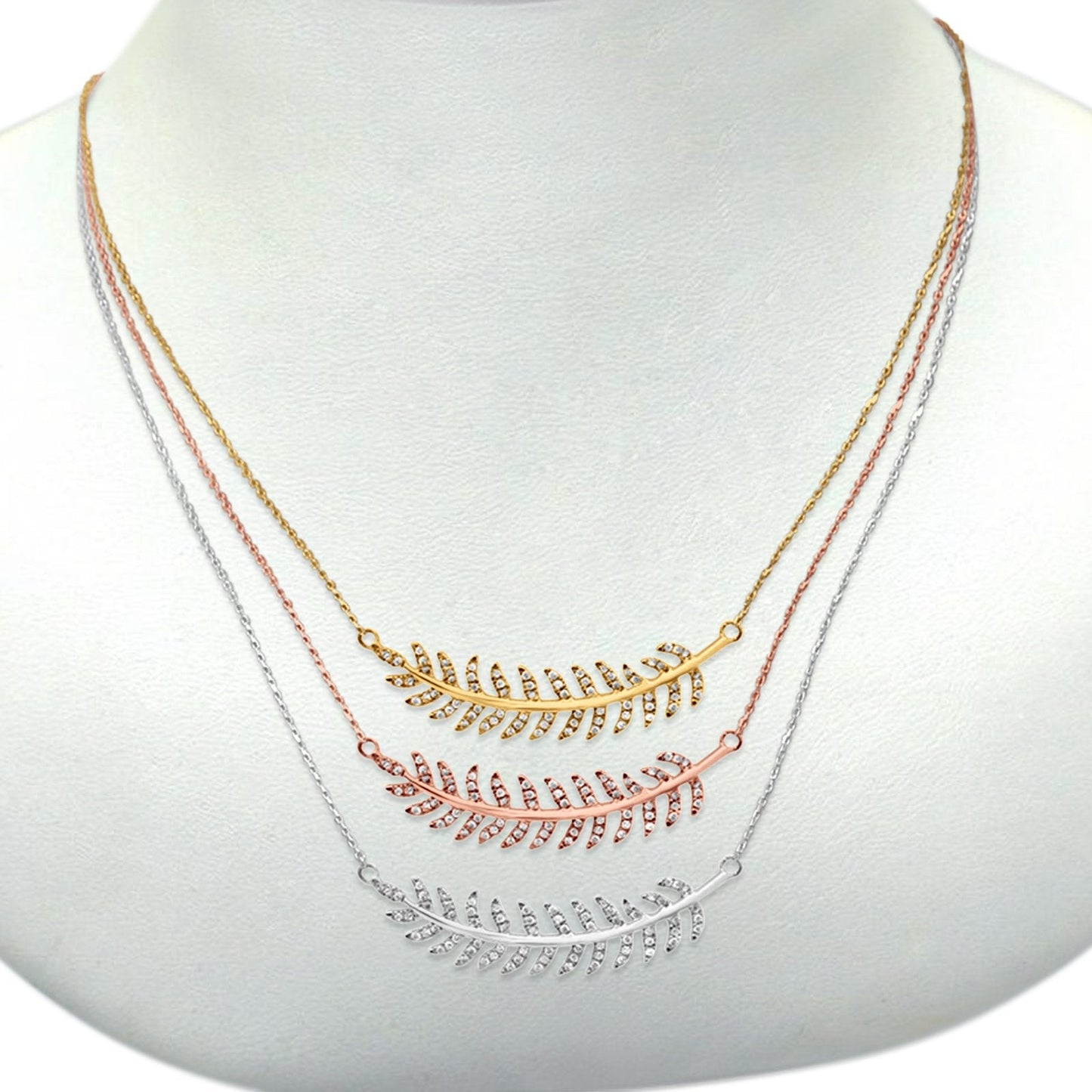 14K Rose Gold Olive Branch .14ct Diamond Pendant Necklace 16 + 2 inches