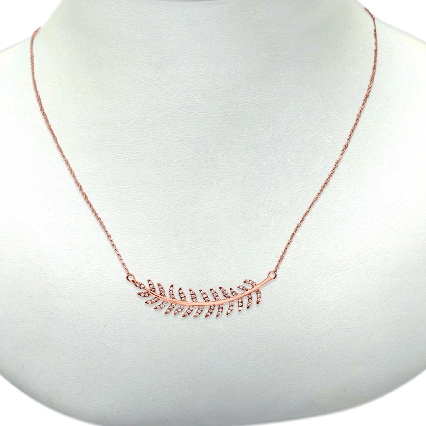 14K Rose Gold Olive Branch .14ct Diamond Pendant Necklace 16 + 2 inches