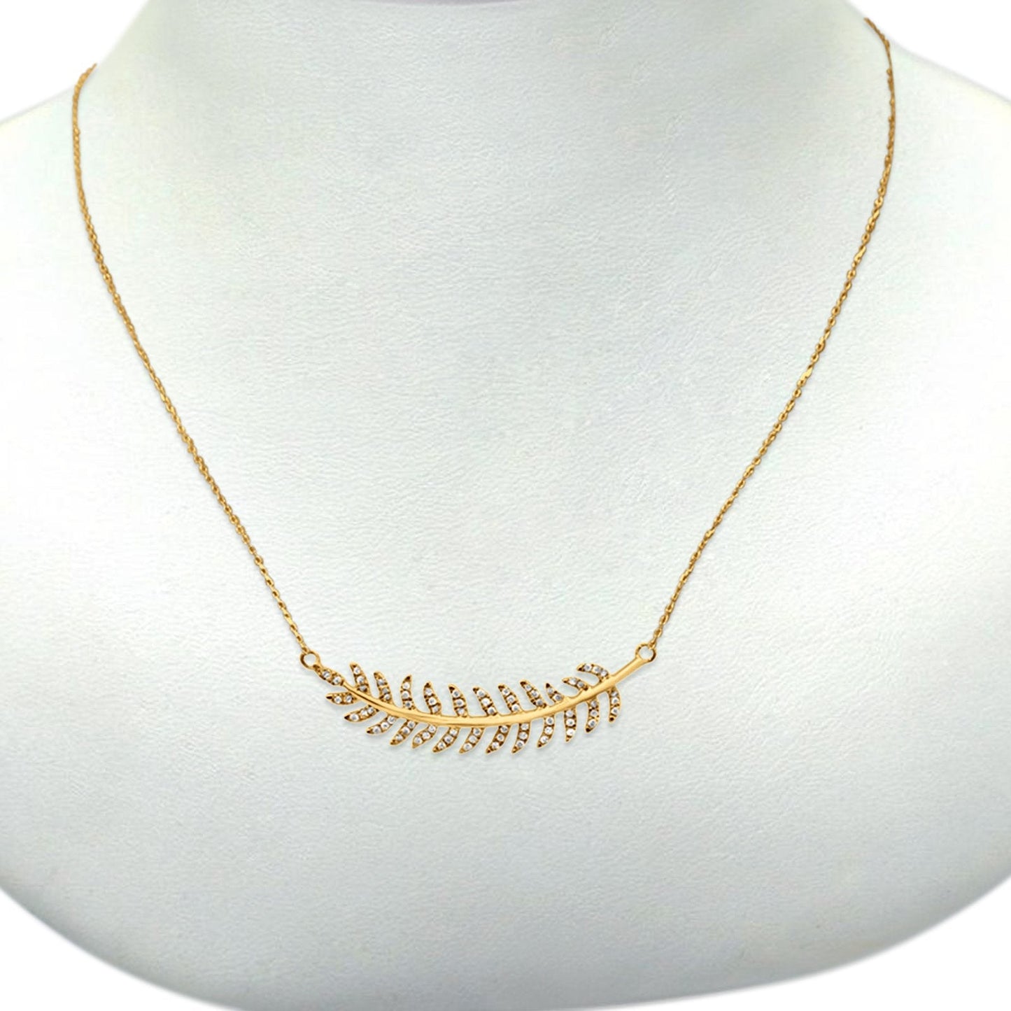 14K Yellow Gold Olive Branch .14ct Diamond Pendant Necklace 16"+2"