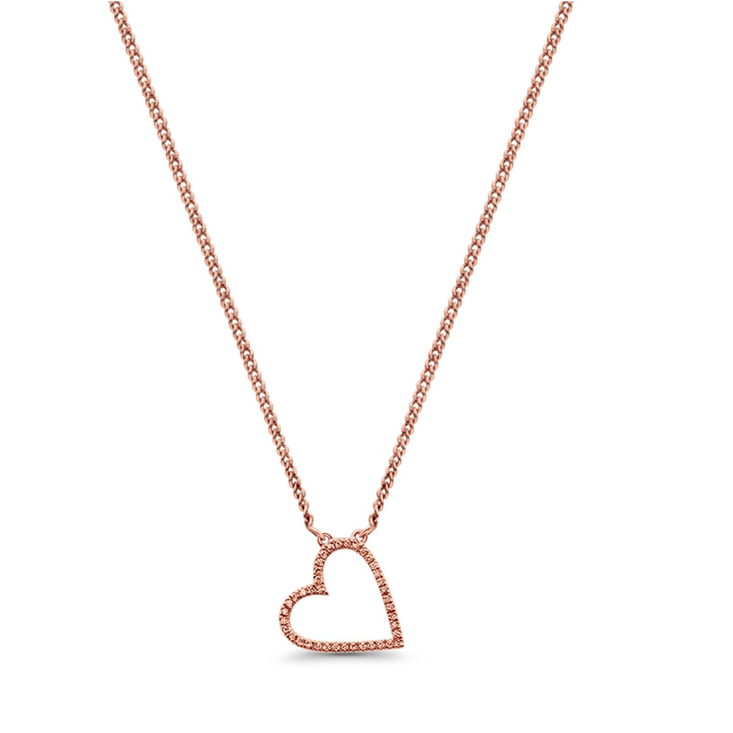 14K Rose Gold Trendy Sideways Heart Diamond .09ct Pendant Necklace 16"+2"