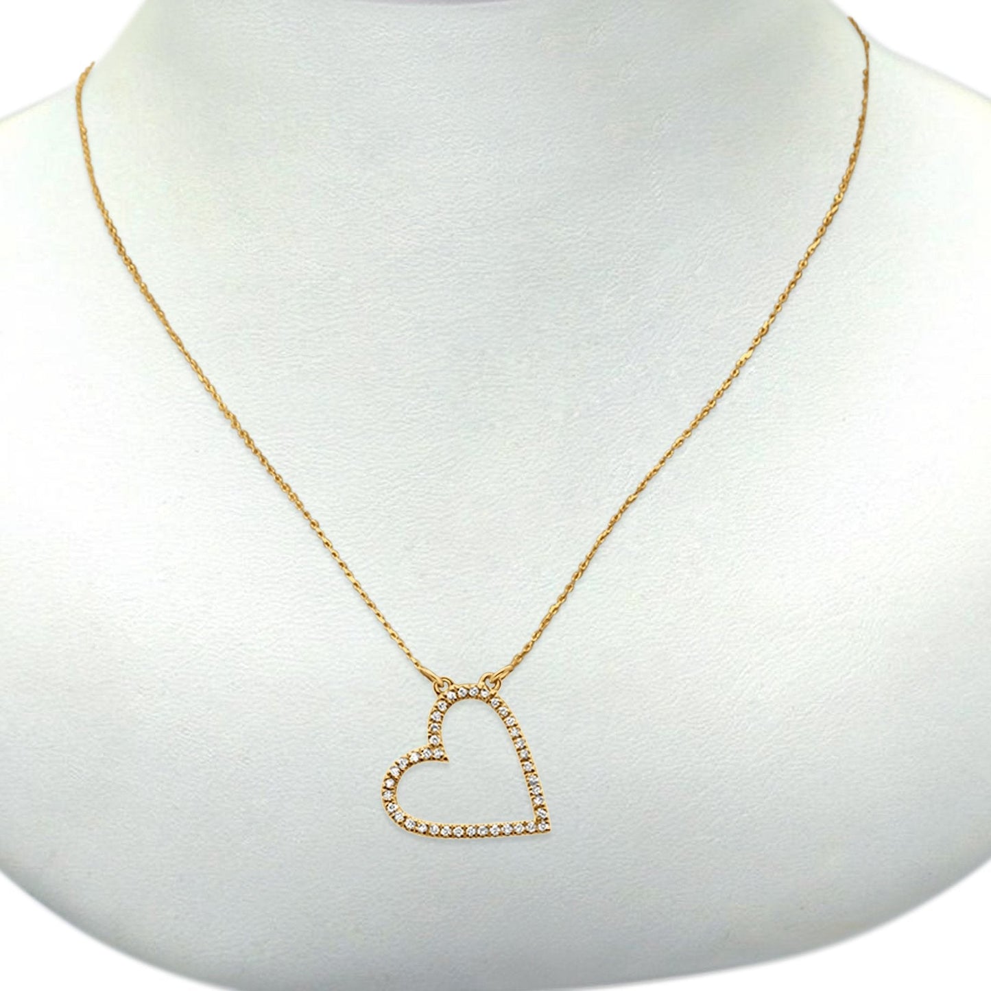 14K Yellow Gold Heart Diamond Necklace .09ct, 16+2 Inch