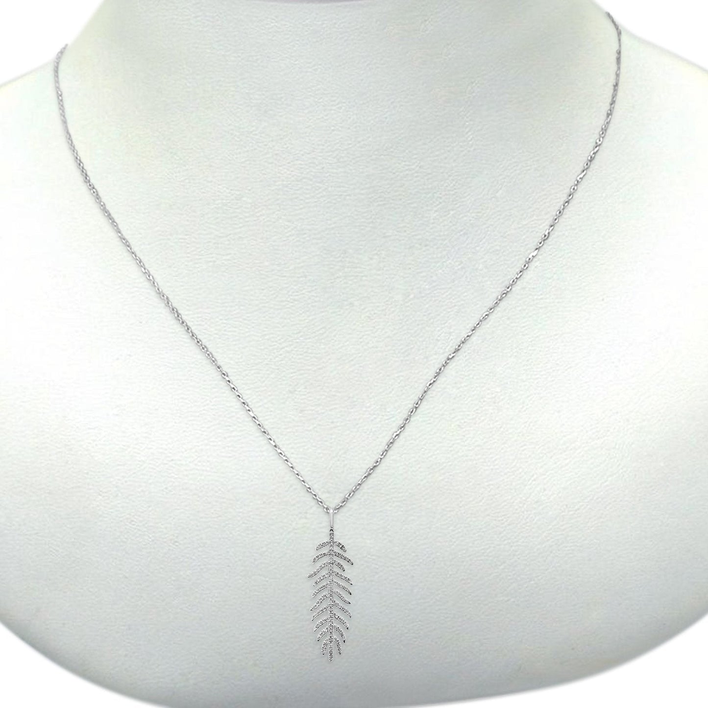 Feather Necklace 14K White Gold Diamond .18ct 16+2 Inch Ext