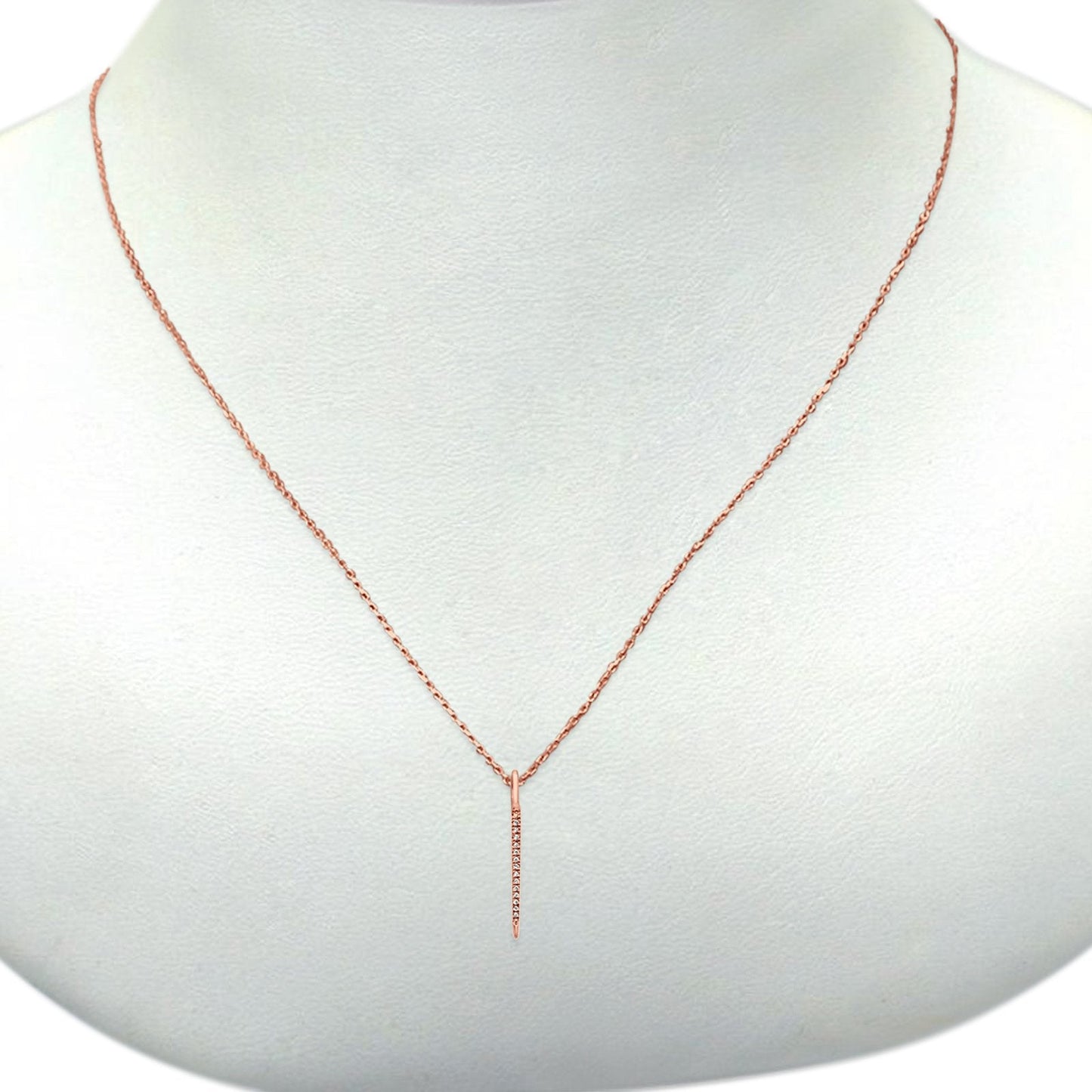 14K Rose Gold Diamond Drop Dangle .03ct Pendant Necklace 16"+2" Ext